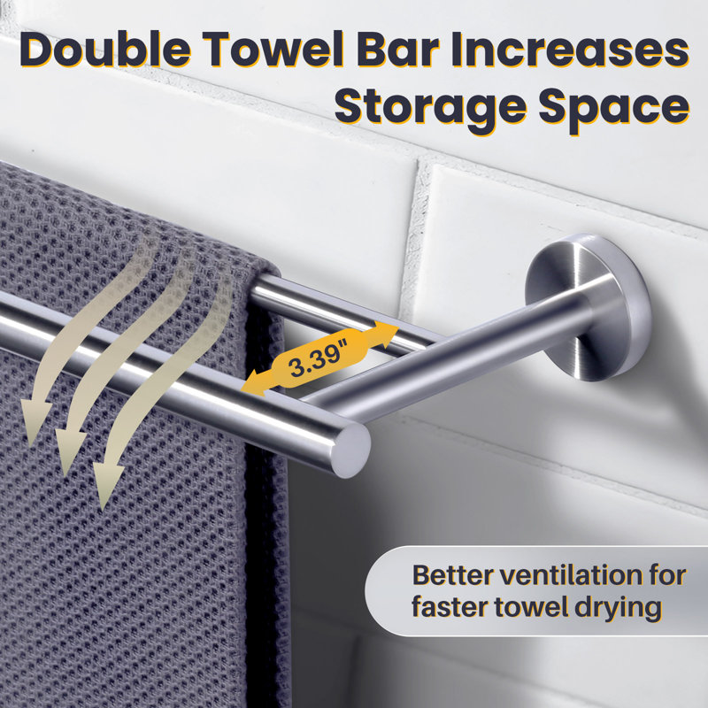 SUS 304 Stainless Steel Bathroom Double Towel Bar, Wall Mount Towel Holder For Bathroom, Brushed Nickel