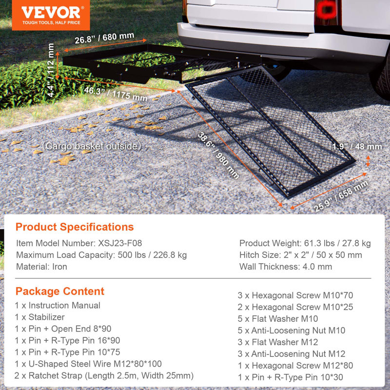 Rampe de véhicule utilitaire pliable en métal L 46,3 po VEVOR