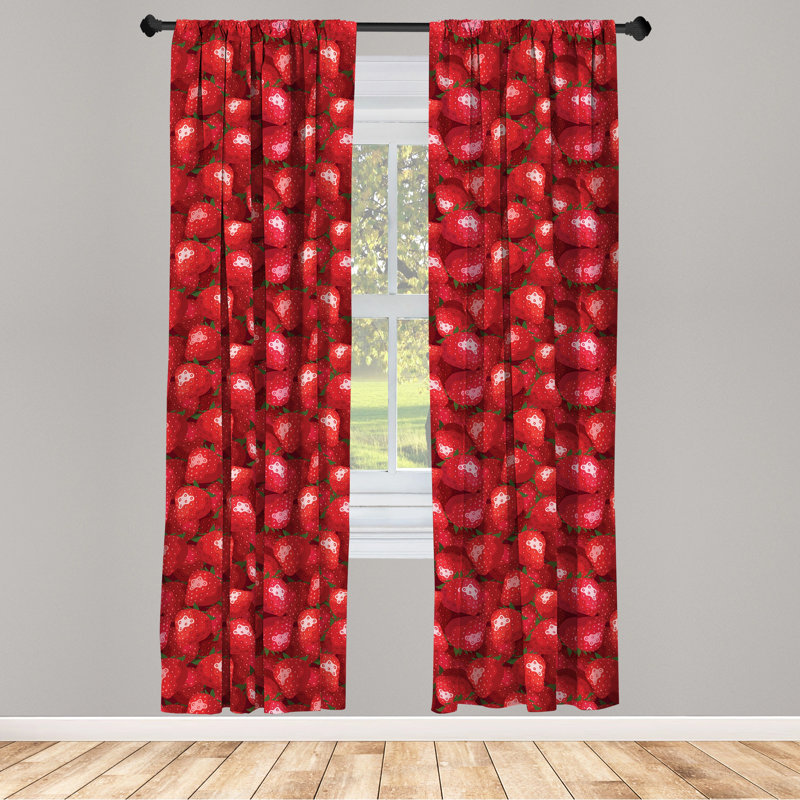Red Strawberry Pattern Room-Darkening Polyester Curtain Panels