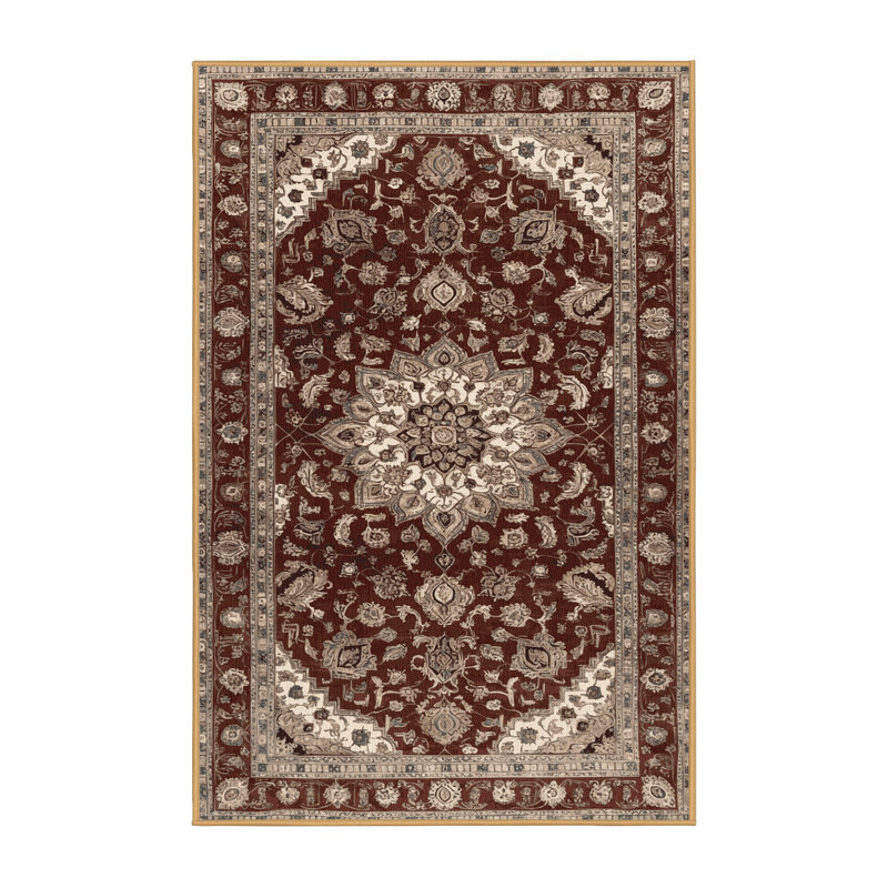 Machine Washable Persian Brown Area Rug, Rectangle 6' x 9'