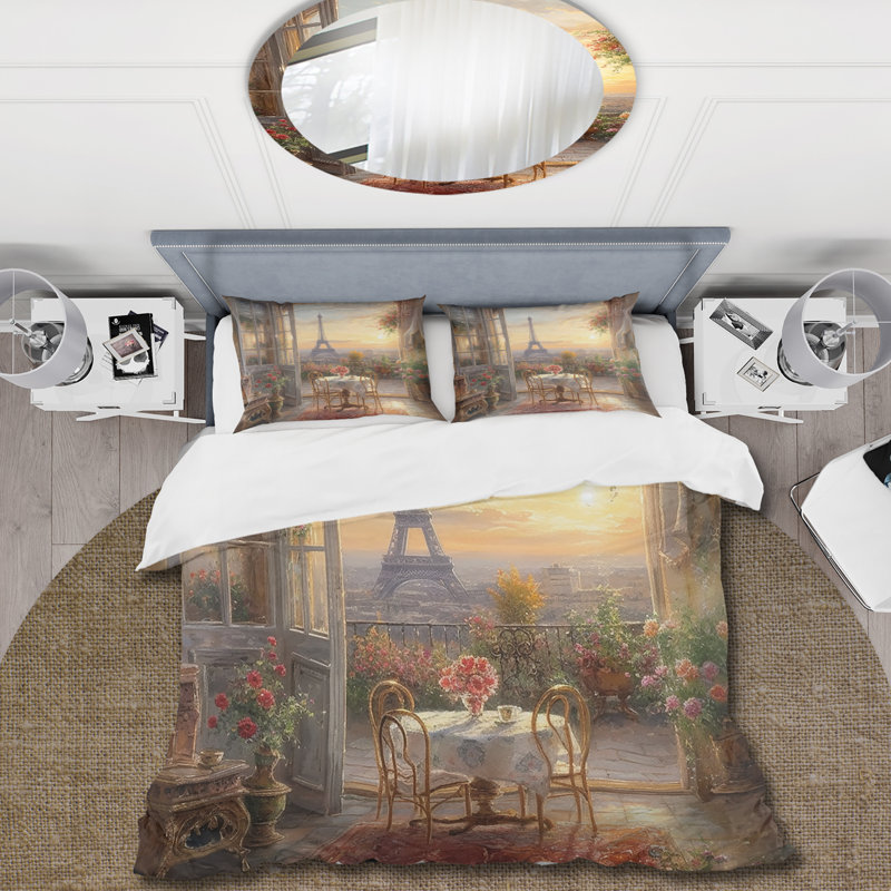 Beautiful Eiffel Tower In Paris II - Cityscapes Duvet Cover Set - Microfiber Polyester, Queen Duvet Cover + 2 Standard Shams