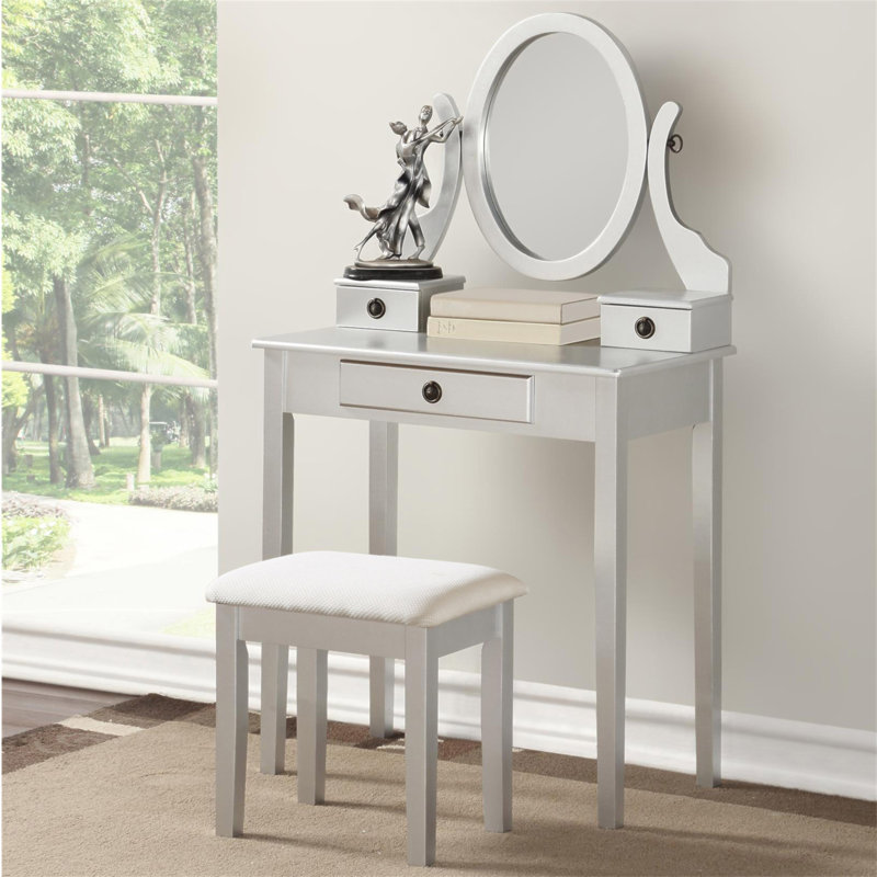 Ensemble coiffeuse et tabouret de maquillage Moniys, Argent