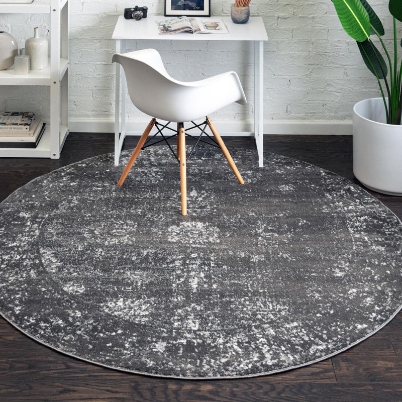 Brandt Floral Area Rug, Round 3'1", No, Dark Gray