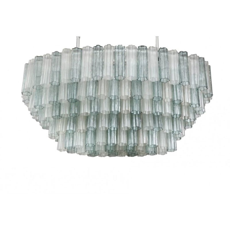 Lustre ovale en verre de Murano Pentagono Venini, Ambre, H 30 po x l 24 po x P 16 po, Nickel poli