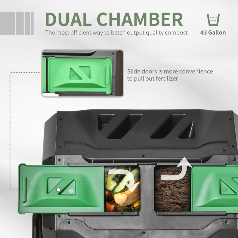 Green and Black Dual Chamber 360° Rotating Compost Bin
