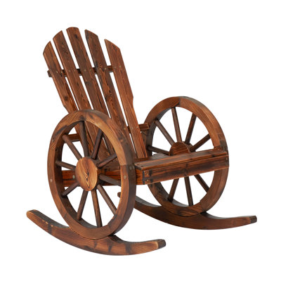 Outdoor Wooden Wagon Rocking Chair - Rustic Wheel Design Adirondack Rocking Chair Patio Rocker Chairs for Patio, Country, Yard, Backyard, Natural (1 P by August Grove