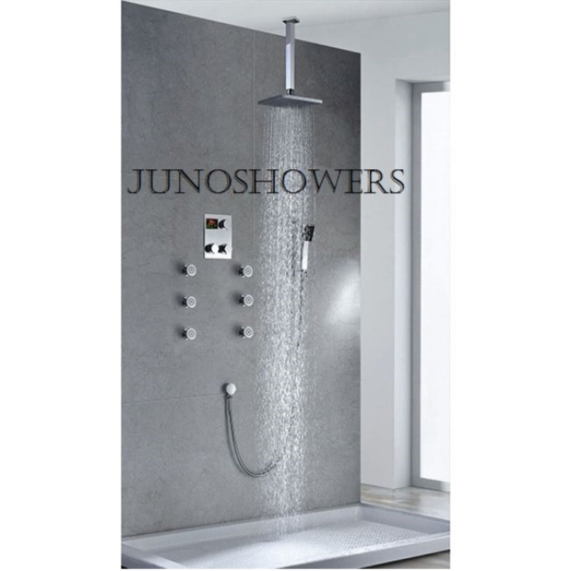 Système de douche carrée à finition chromée avec douche à main Juno