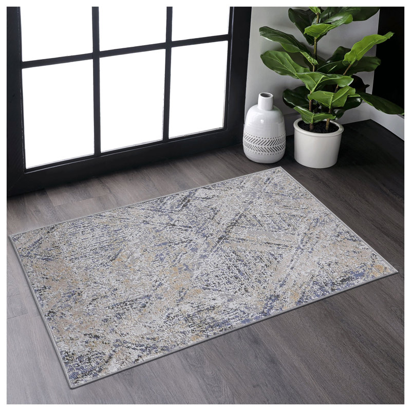PAYAS Collection Blue Grey Geometric Runner Rug - Stain Resistant, Non-Shedding Hallway Carpet for Entryway & Living Room