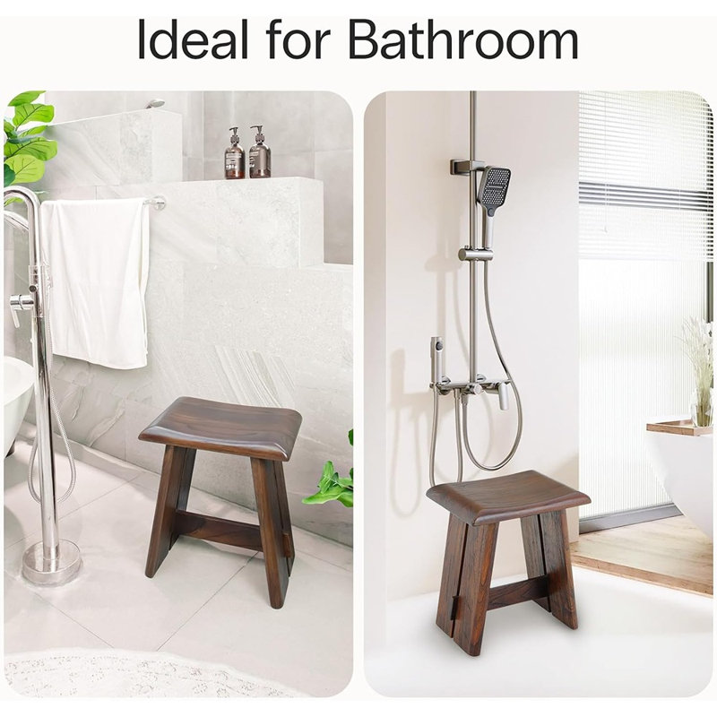 Siège de douche en teck, tabouret de bain courbé en bois avec pieds renforcés, brun foncé