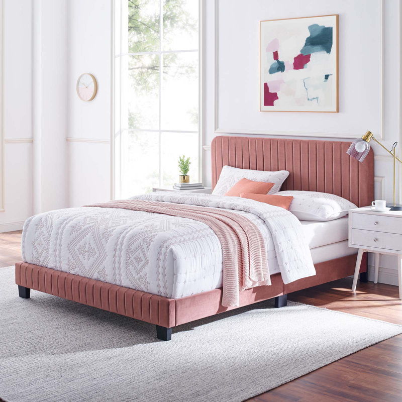 Celine Channel Tufted Performance Velvet Bed, Dusty Rose, King