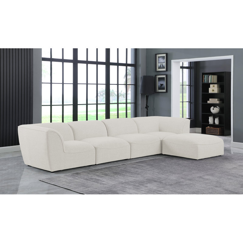 Hollowayville Upholstered L-Shaped Sectional with Ottoman Reversible, Cream Linen Textured Fabric