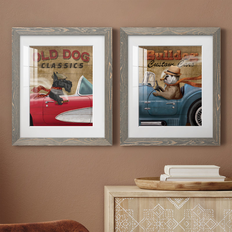 Old Dog Classics - ensemble de 2 peintures, Cadre en papier gris, H 24 po x l 36 po x P 1,5 po
