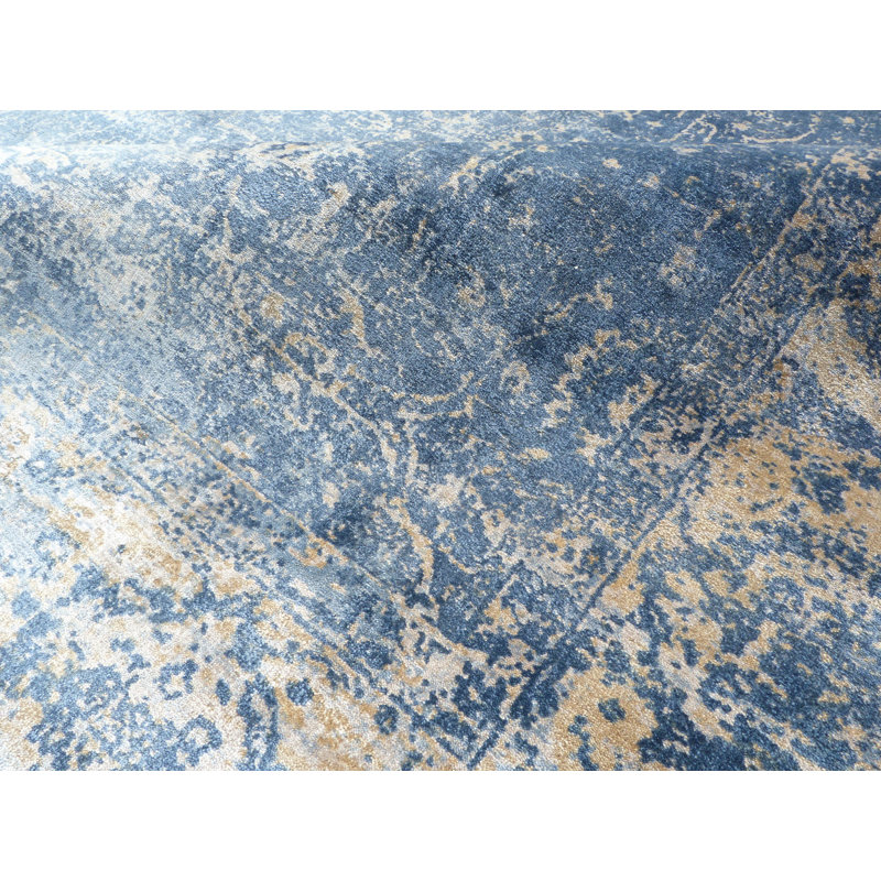 Cassina Oriental Hand Loomed Denim/Gold Area Rug, Rectangle 10' x 14'