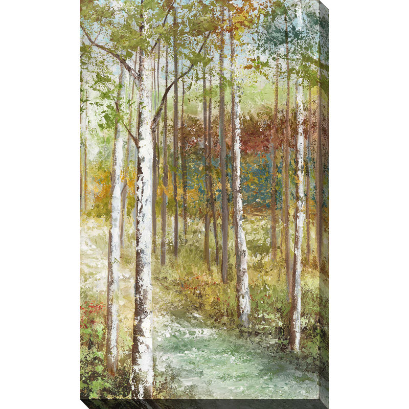 «Warm Spice Birch Path» par Nan - Peinture, L 18 po x H 30 po, Toile tendue