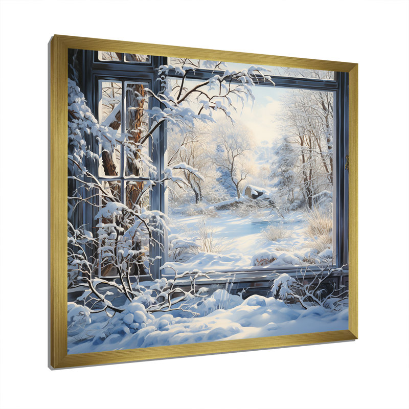 «Winter River Window View I - Winter Landscape», art mural, Cadre doré simple, H 30 po x l 30 po x P 1,5 po