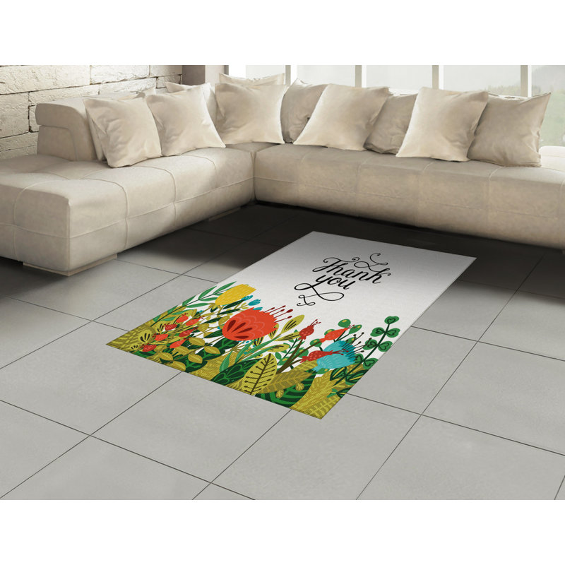 Floral High Density Long Fiber Poly Threads Decorative Area Rug Carpet, Rectangle 4' x 5'8"