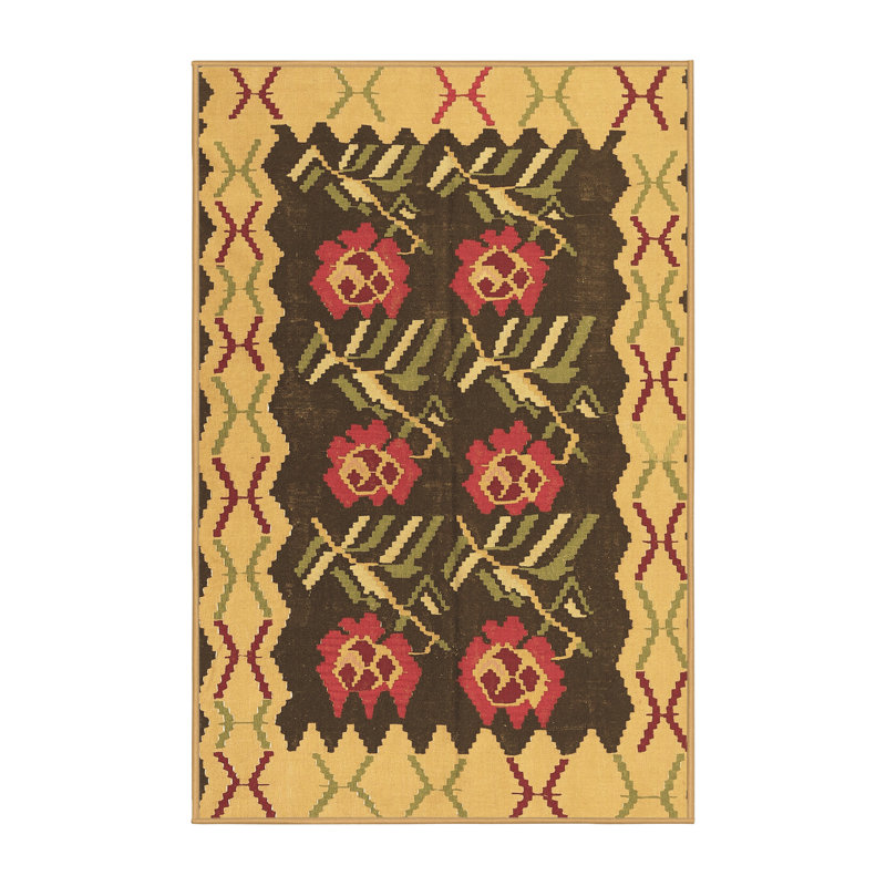 Tapis oriental en laine / polyester tissé à la machine en noir / rouge, Rectangle 2 pi x 4 pi
