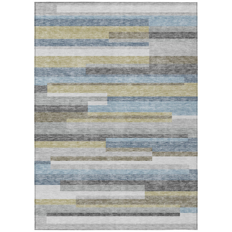Tapis intérieur lavable rayé bleu et bleu ciel HomeRoots 5 pi x 8 pi
