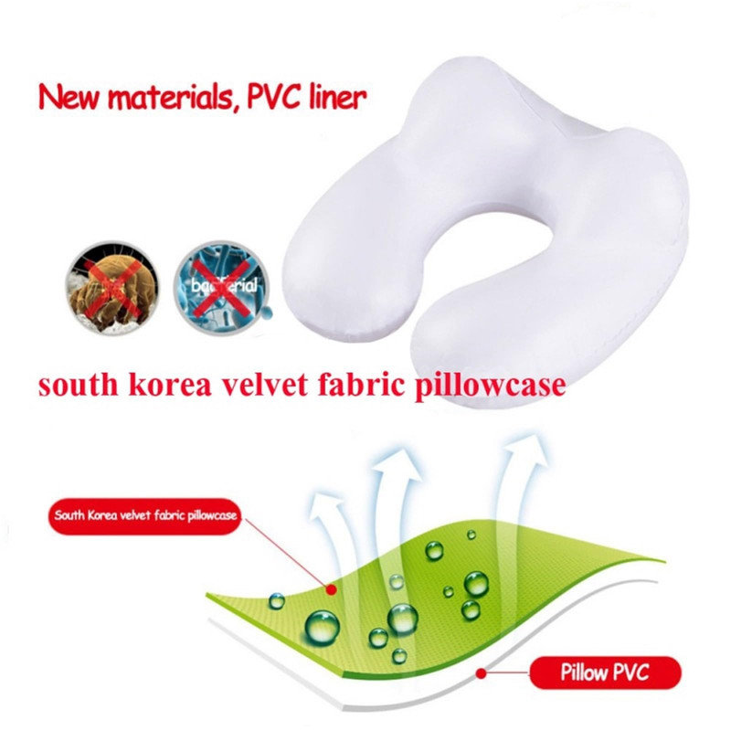 Inflatable Travel Pillow for Airplane Inflatable Neck Pillow for Traveling with Soft Velvet Washable Cover for Sleeping, Airplane,Train, Car, Office, Contoured Eye Masks, Earplugs（Light gray）