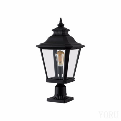 Ensemble de lanternes de poteau d'extérieur 21 po (H) 21 po - Lampadaire rétro en métal noir et verre transparent pour l'éclairage de jardin, barrière, allée et allée avec une conception élégante (ampoule non incluse)