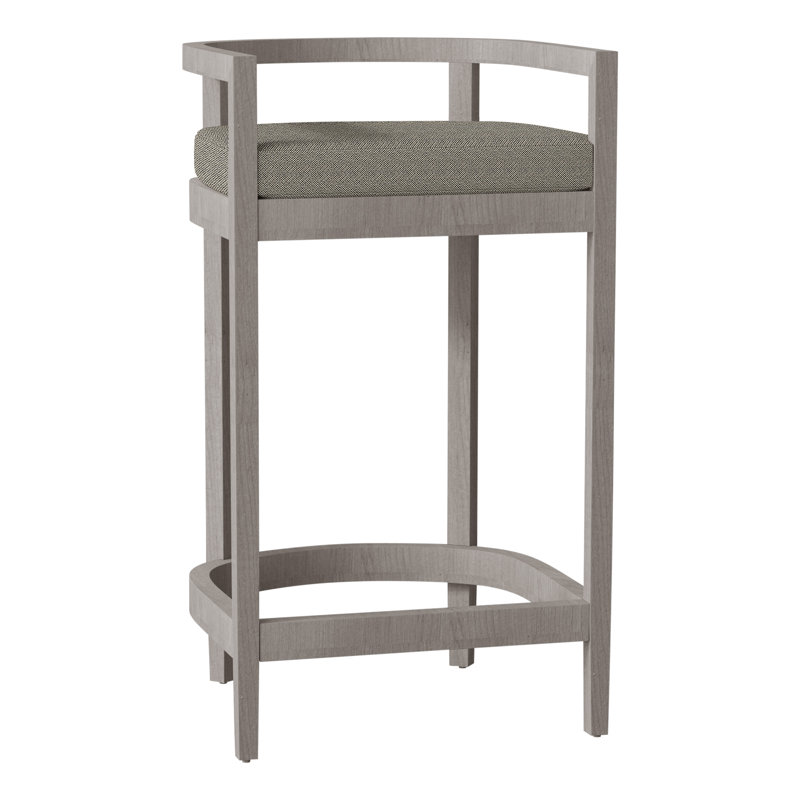 Santa Barbara Patio Bar Stool with Cushion, No Welt, Oyster Teak, Verona Mist