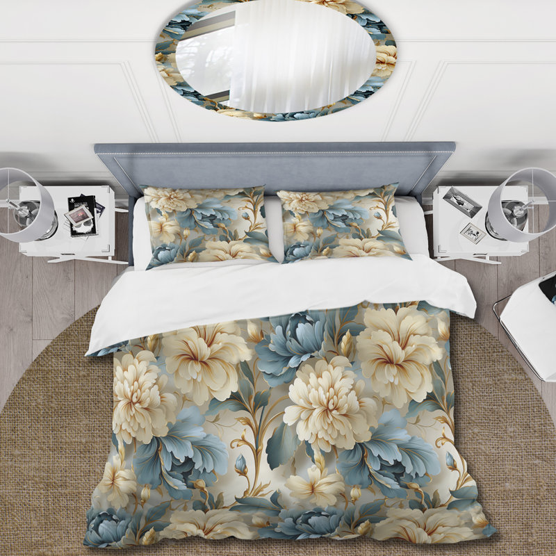 Ensemble de housse de couette damassé blanche et bleue, Housse de couette pour très grand lit et 2 très