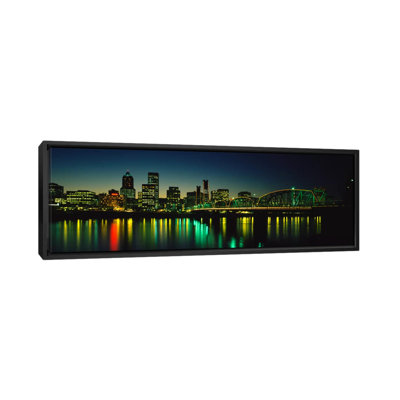 Buildings Lit Up At NightWillamette River, Portland, Oregon, USA by Panoramic Images - Unframed Panoramic Gallery-Wrapped Canvas Giclée on Canvas