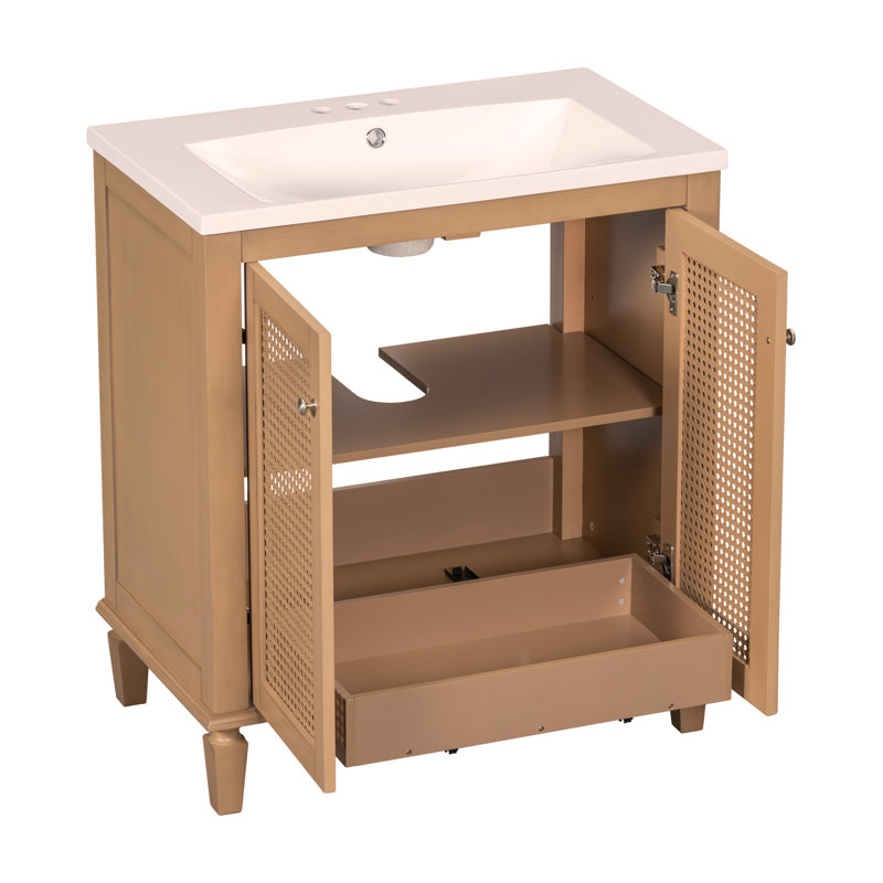 Ensemble de meuble-lavabo autoportant avec tiroir caché, armoire de rangement pour salle de bain 30 po avec lavabo en résine