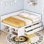 Lit de jour blanc avec tiroirs et tablettes, structure pleine grandeur en bois massif pour une chambre attrayante avec une disposition de tiroir efficace-580638727-580638726