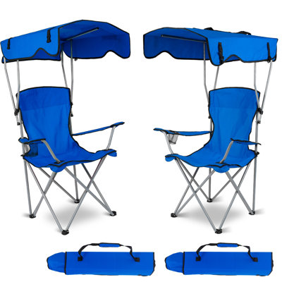 Folding Camping Chair Beach Canopy Chair – Sun Protection, 330LBS Capacity, Cup Holder, Canopy Works As Carry Bag
