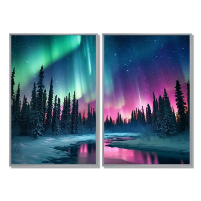 Northern Lights In Alaska II - Pink Canvas Prints