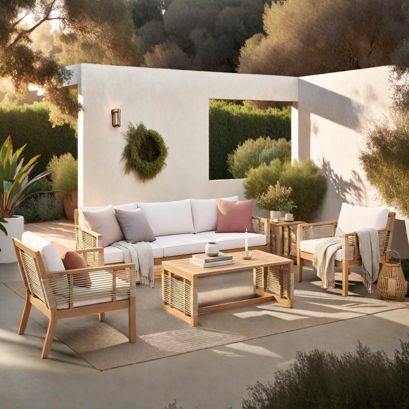 Ensemble de canapé de patio 5 pièces avec détails en corde et tables basses