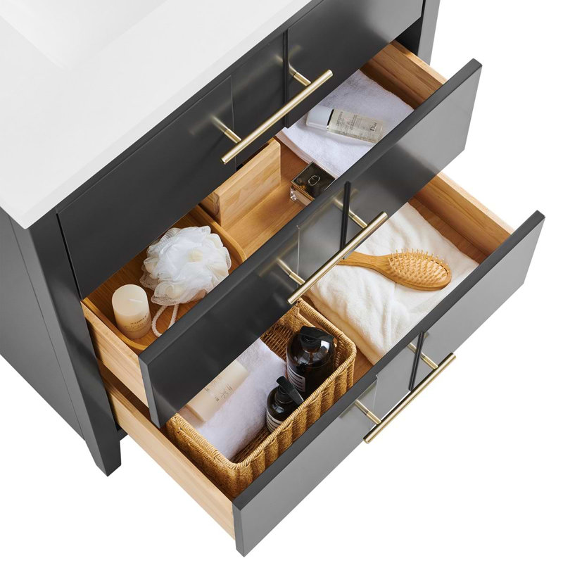 Iconic 36" Freestanding Standard Single Bathroom Vanity with Top, Black, Gold, 30"