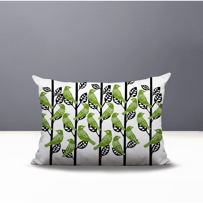 Oreiller rectangulaire intérieur / extérieur Tanza Bird, Chartreuse, Rectangle H 14 po x l 20 po