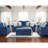 Fabric Cocktail In Navy - Upholstery With Welted Trim, Legs, Geometric Pattern, Rectangular For Living Room Blue Seat Fabric, High Foam, Area