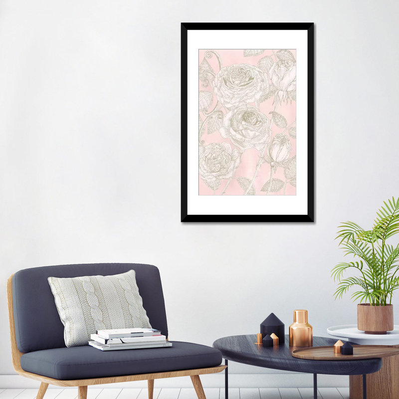 «Blooming Roses I», impression sur toile, H 24 po x l 16 po x P 1 po, Papier d'art encadré noir, Blanc