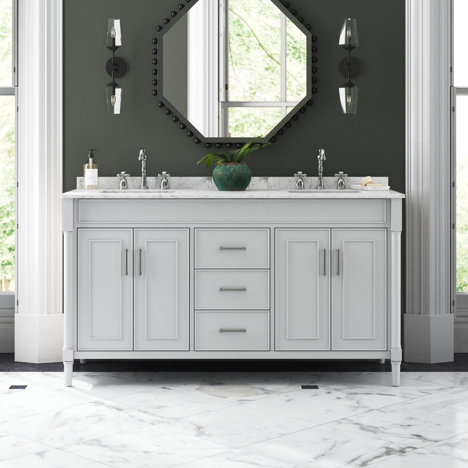 Addison 60" Double Bathroom Vanity Base, Light Gray