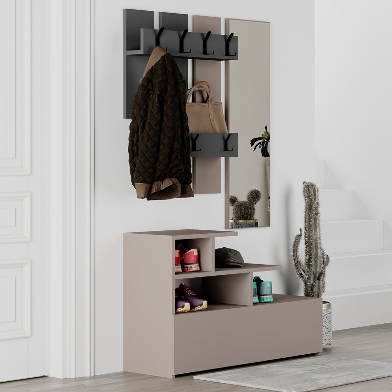 Adison Hall Tree with Shoe Storage, Light Mocha /Anthracite