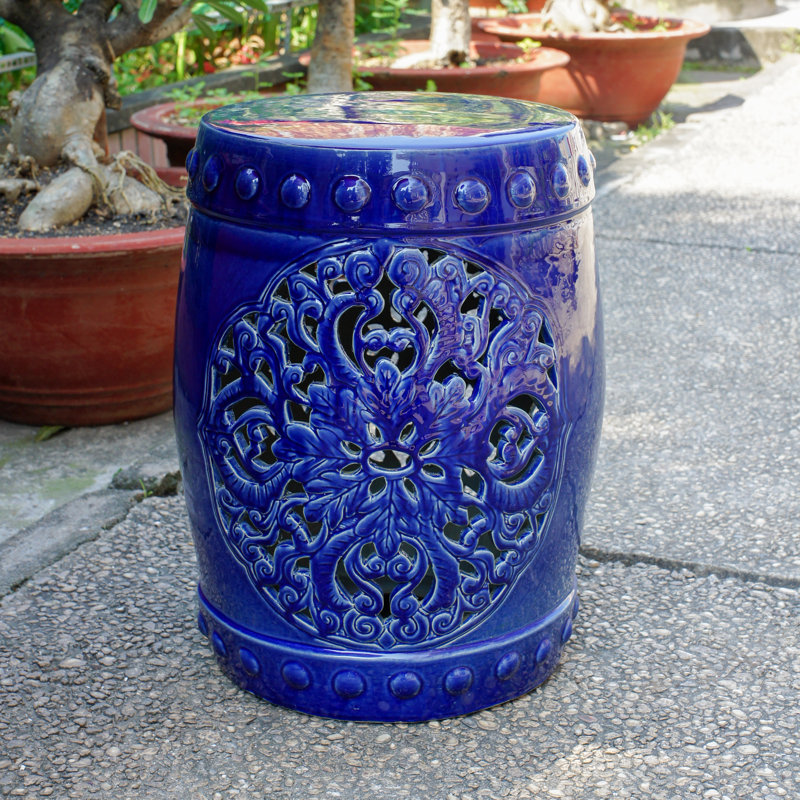 Tabouret de jardin en céramique Nieto, Bleu marine