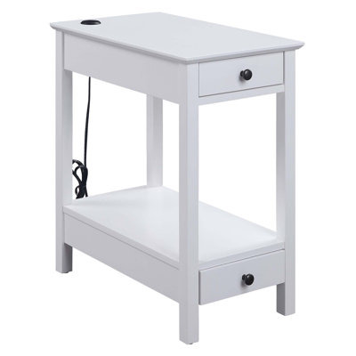 White Storage Accent Table with USB