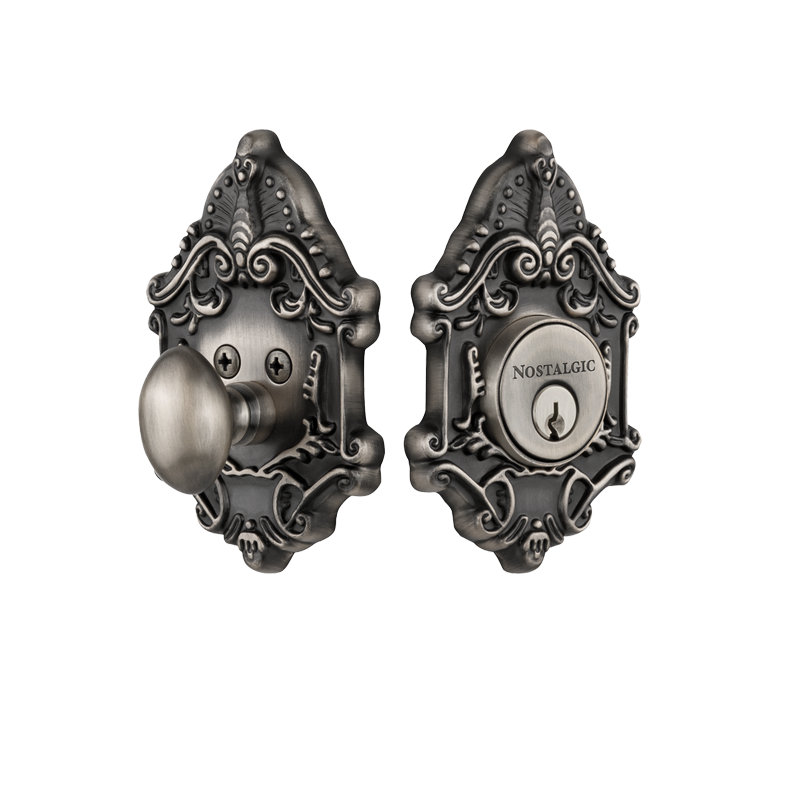 Nostalgic Warehouse Victorian Plate Double Cylinder Deadbolt, Antique Pewter