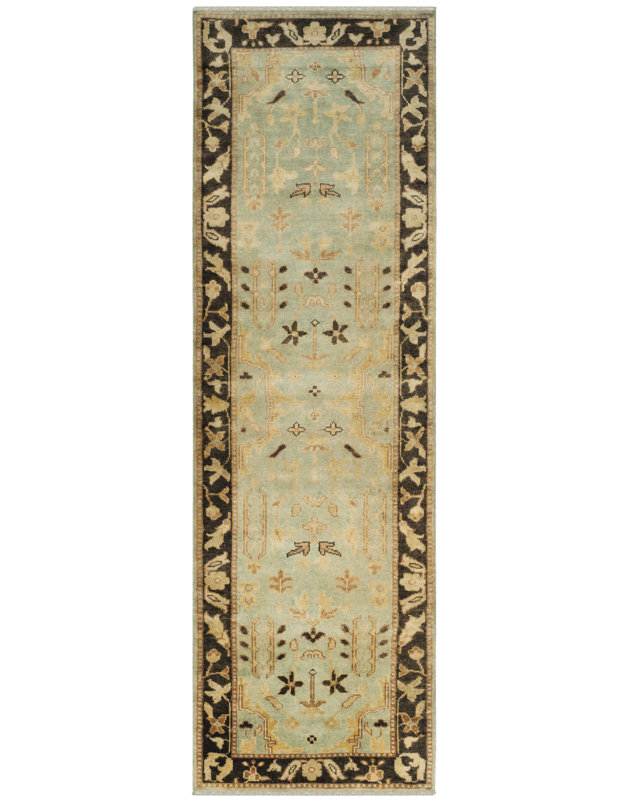 Oushak Hand-Knotted Wool Light Blue/Brown Area Rug, Runner 3' x 10'