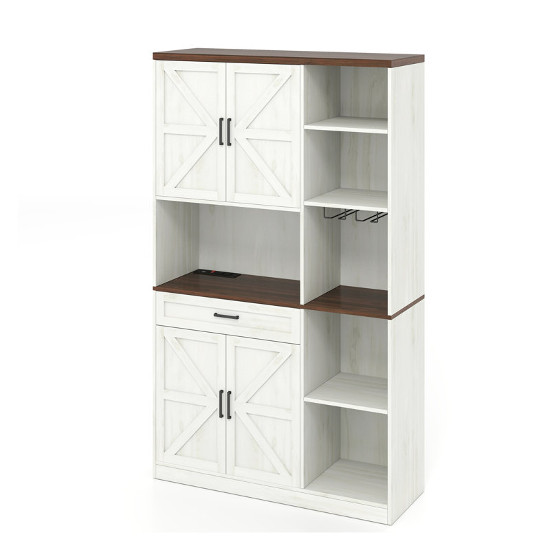 Buffet 71 po Farmry Kitchen Pantry avec station de charge, huche et support en verre