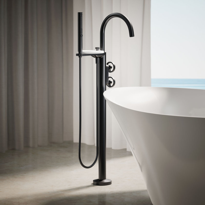 Components Floor-Mount Bath Filler Trim, Wheel Handle, Brushed Graphite