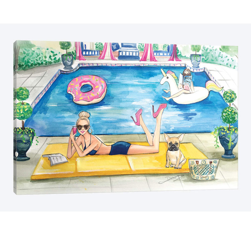 « summer pool party » par rongrong devoe, impression sur toile tendue, H 16 po x l 24 po x P 1 po, Papier d'art encadré noir