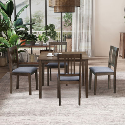 (1 table avec 4 chaises) Ensemble de table de salle à manger en bois, table de cuisine carrée en bois de style Mid-Century et chaises de salle à manger rembourrées pour la salle à manger, la cuisine, l'espace, chêne