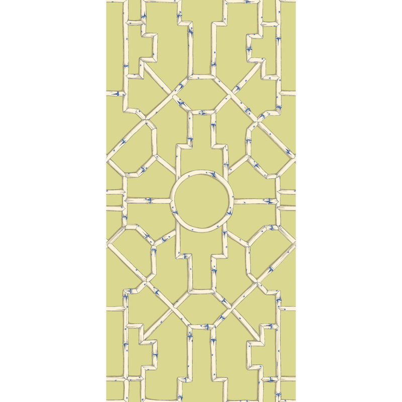 Baldwin Geometric Wallpaper Roll by Scalamandré, Cream/Blue/Lettuce