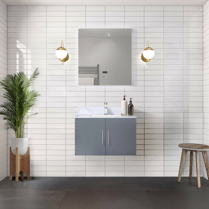 Ensemble de meuble-lavabo à simple cuve 30 "de large x 22" de profondeur, plateau en marbre de Carrare, avec robinet, Gris