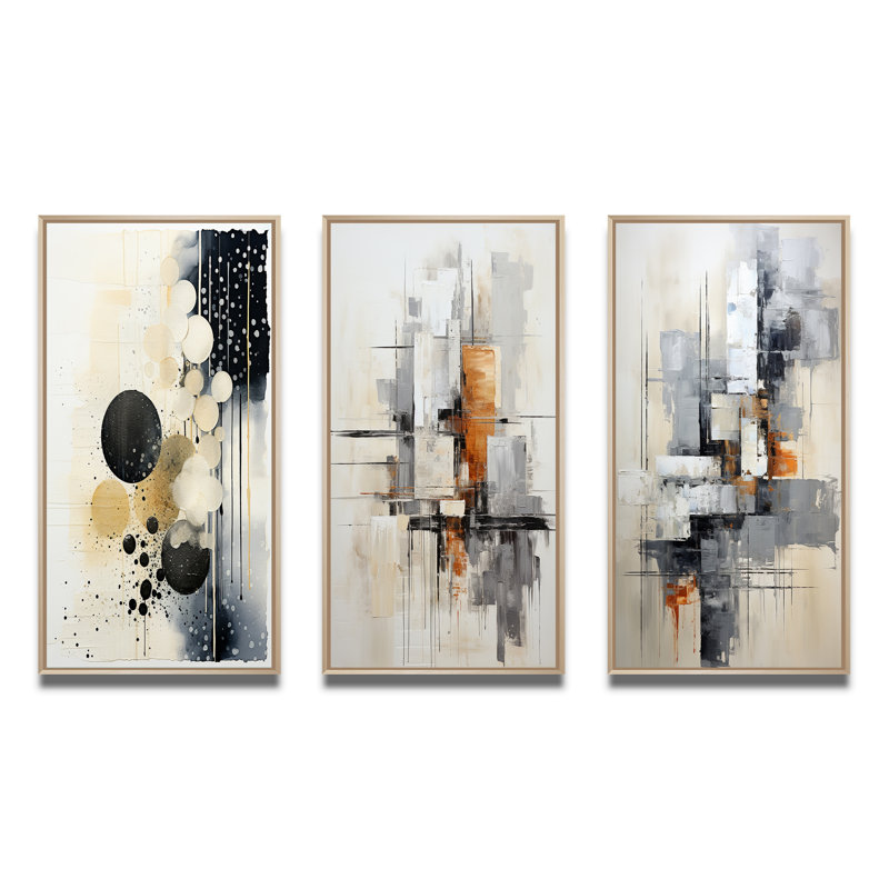 "Fusion monochromatique", 3 pièces sur toile, Encadré naturel, H 20 po x l 36 po