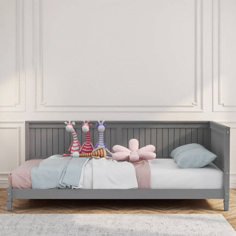 Canapé-lit blanc en bois de taille simple - Design moderne Mid-Century, Gris